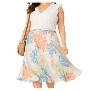 JH COLLECTIBLES‎ Size 12 Linen Blend Floral Pastel Flowy Panel Summer Midi Skirt